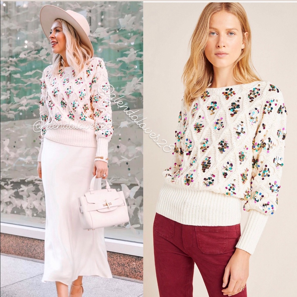 Anthropologie White Sequin Sweater - Picture 2 of 16